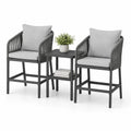 Juego de Muebles de Exterior con 2 Sillas y Mesa Cuadrada de Metal Gris con Cojín de Tela