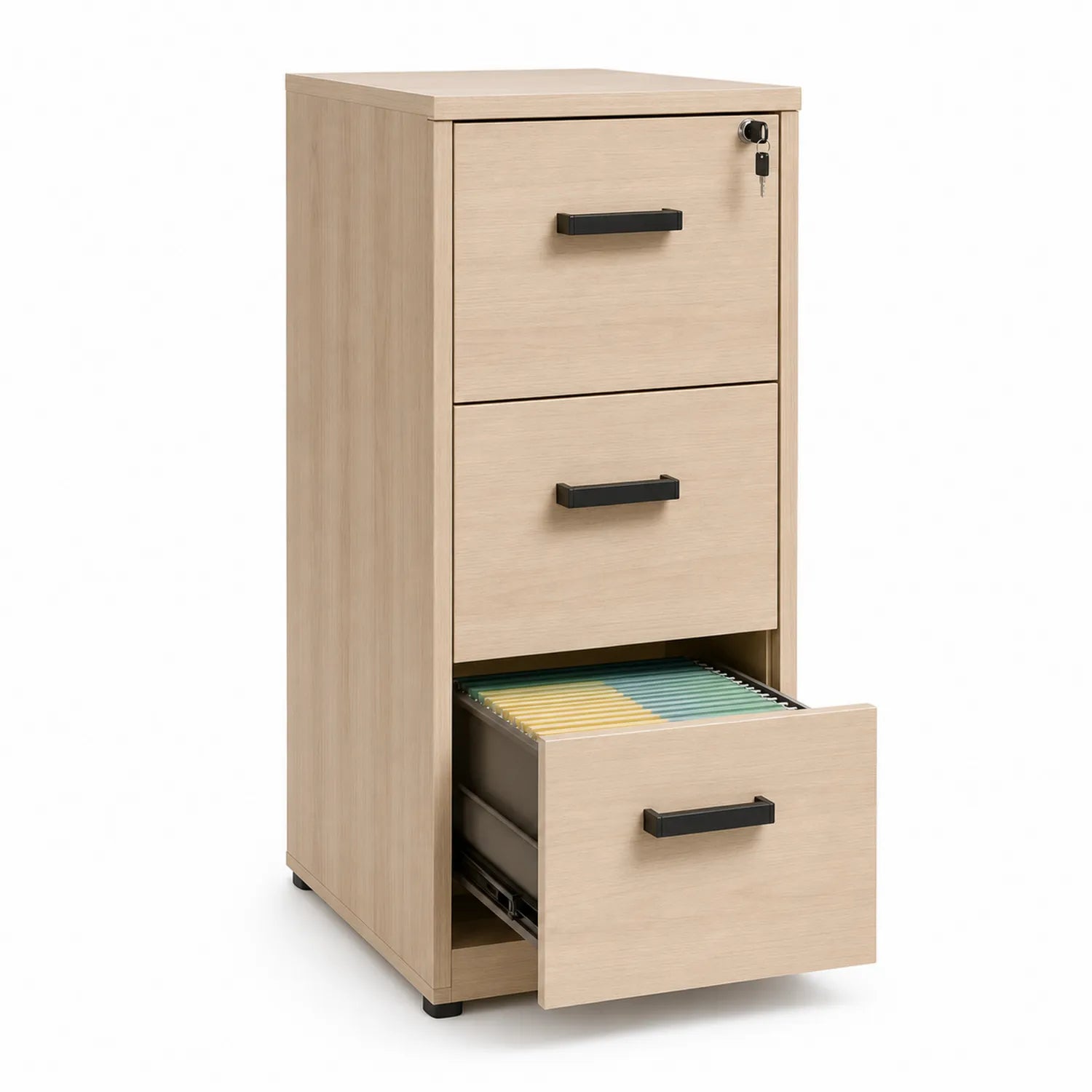 Archivador Vertical de Madera con Cerradura y 3 Cajones Beige