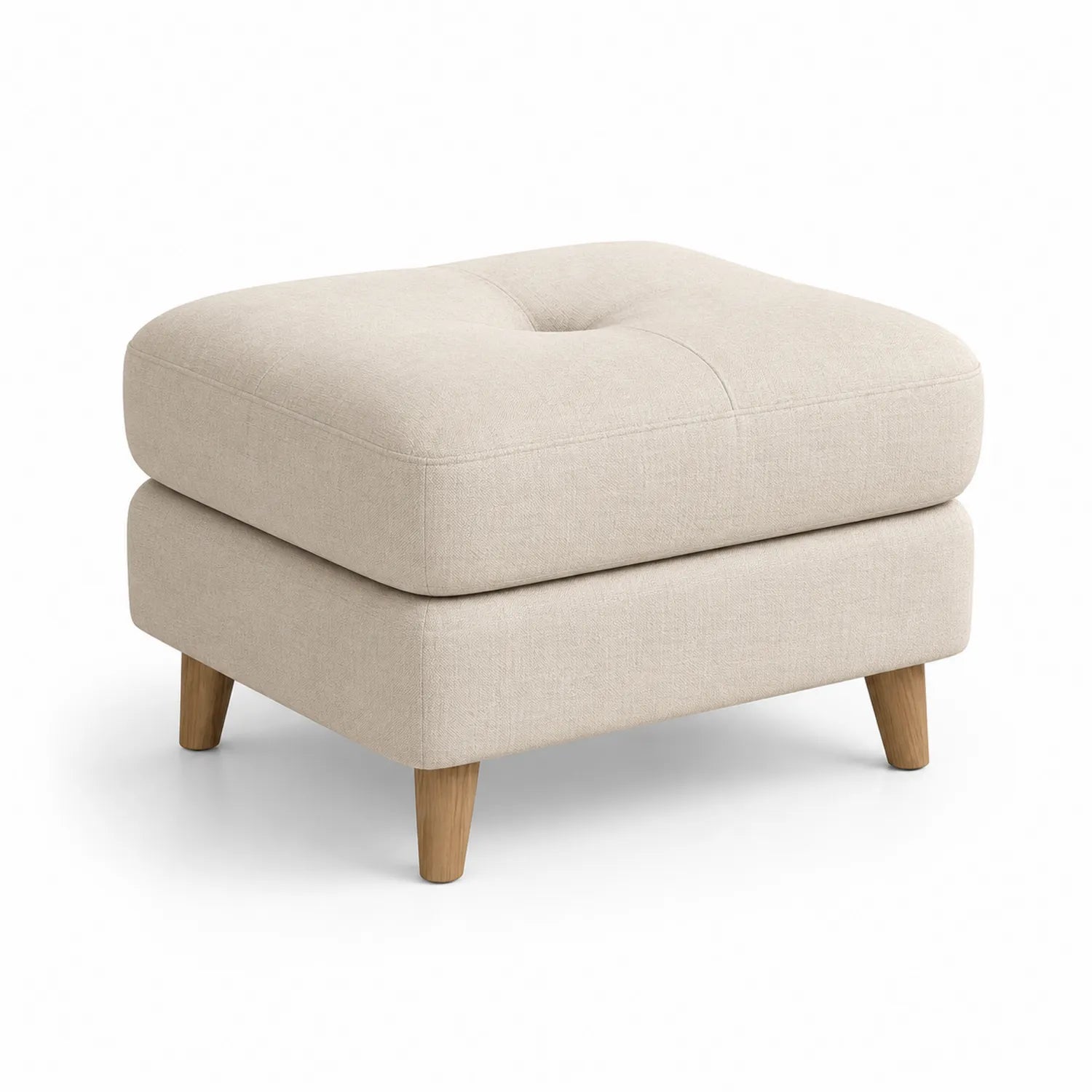 Puf de Tela Beige con Patas de Madera