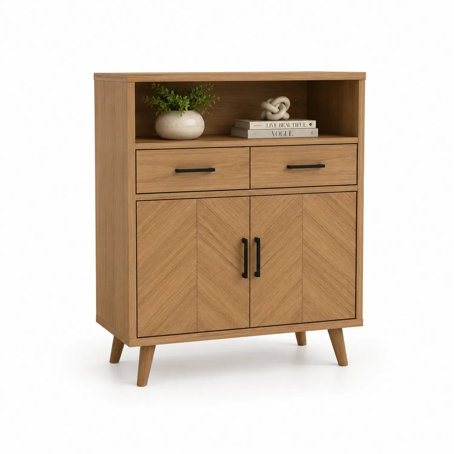 Aparador de madera de roble con cajones y puertas
