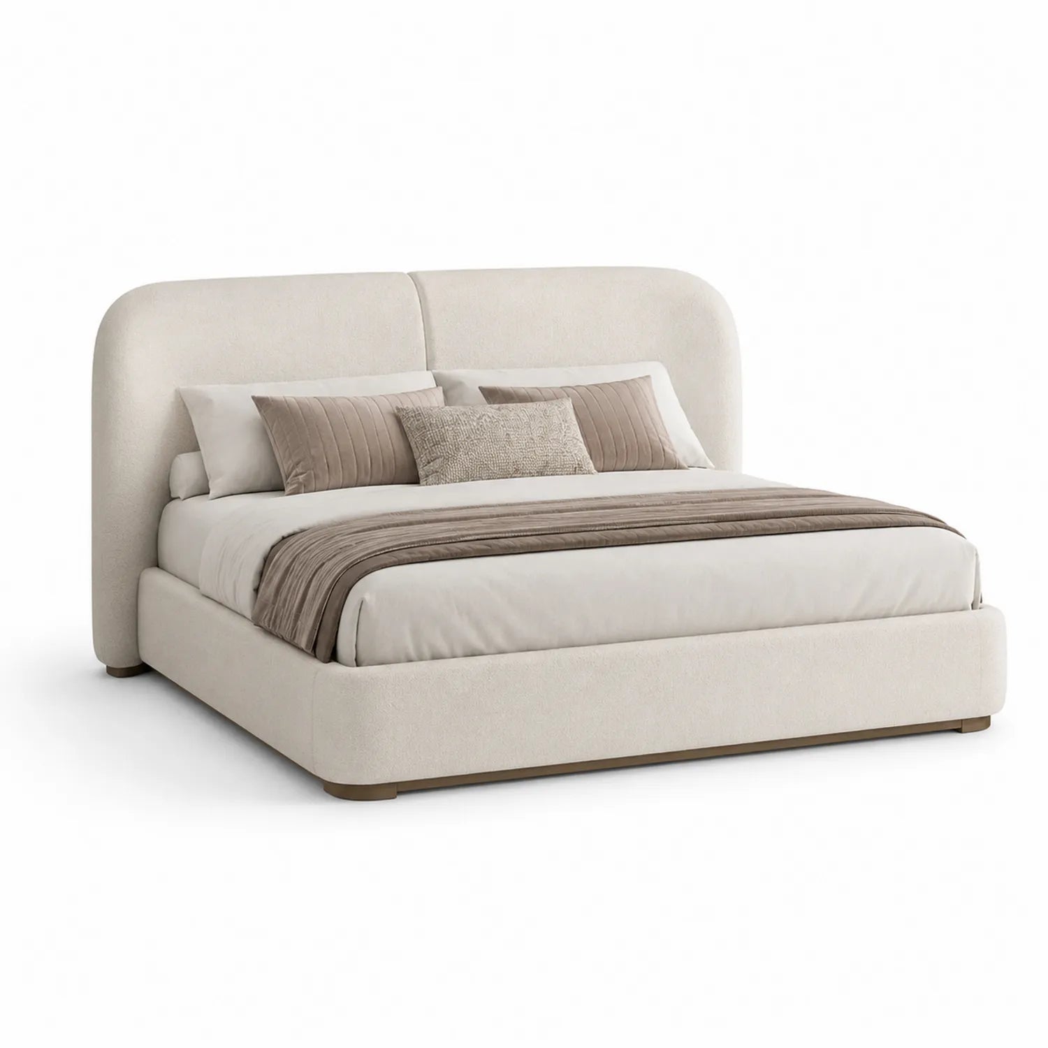 Cama tapizada de poliéster beige con cabecero curvo 200x160 cm
