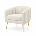 Sillón de tela de poliéster beige con patas de metal dorado