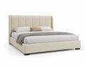 Cama tapizada en poliéster beige con cabecero acolchado 200x150 cm