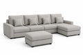 Sofá chaise longue tapizado gris claro con cojines