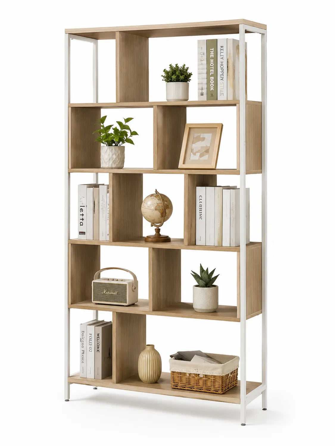 Estantería de madera y metal blanco 180x90x30 cm