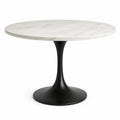 Mesa de comedor redonda de mármol y base metálica, 120 cm, Blanco y Negro