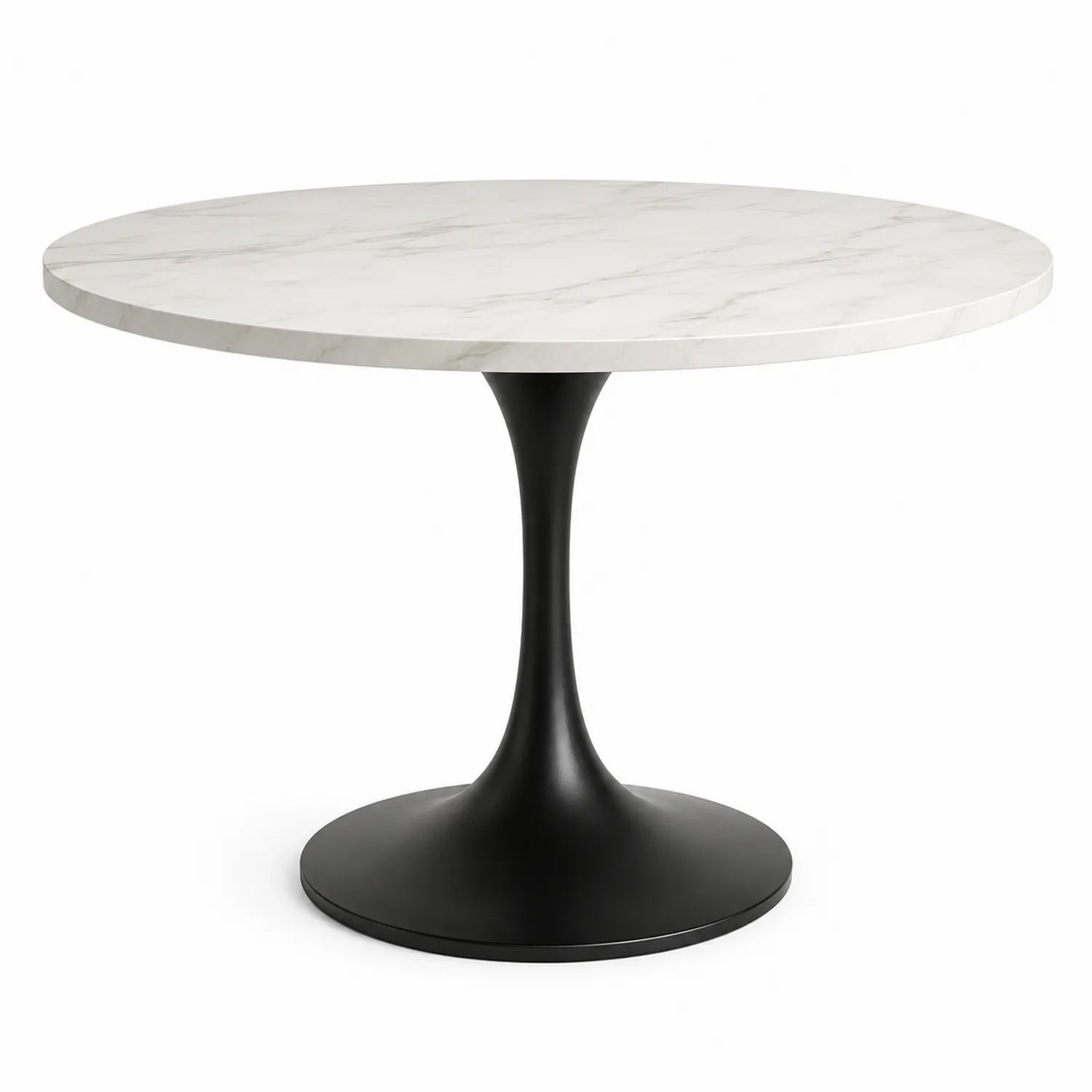 Mesa de comedor redonda de mármol y base metálica, 120 cm, Blanco y Negro