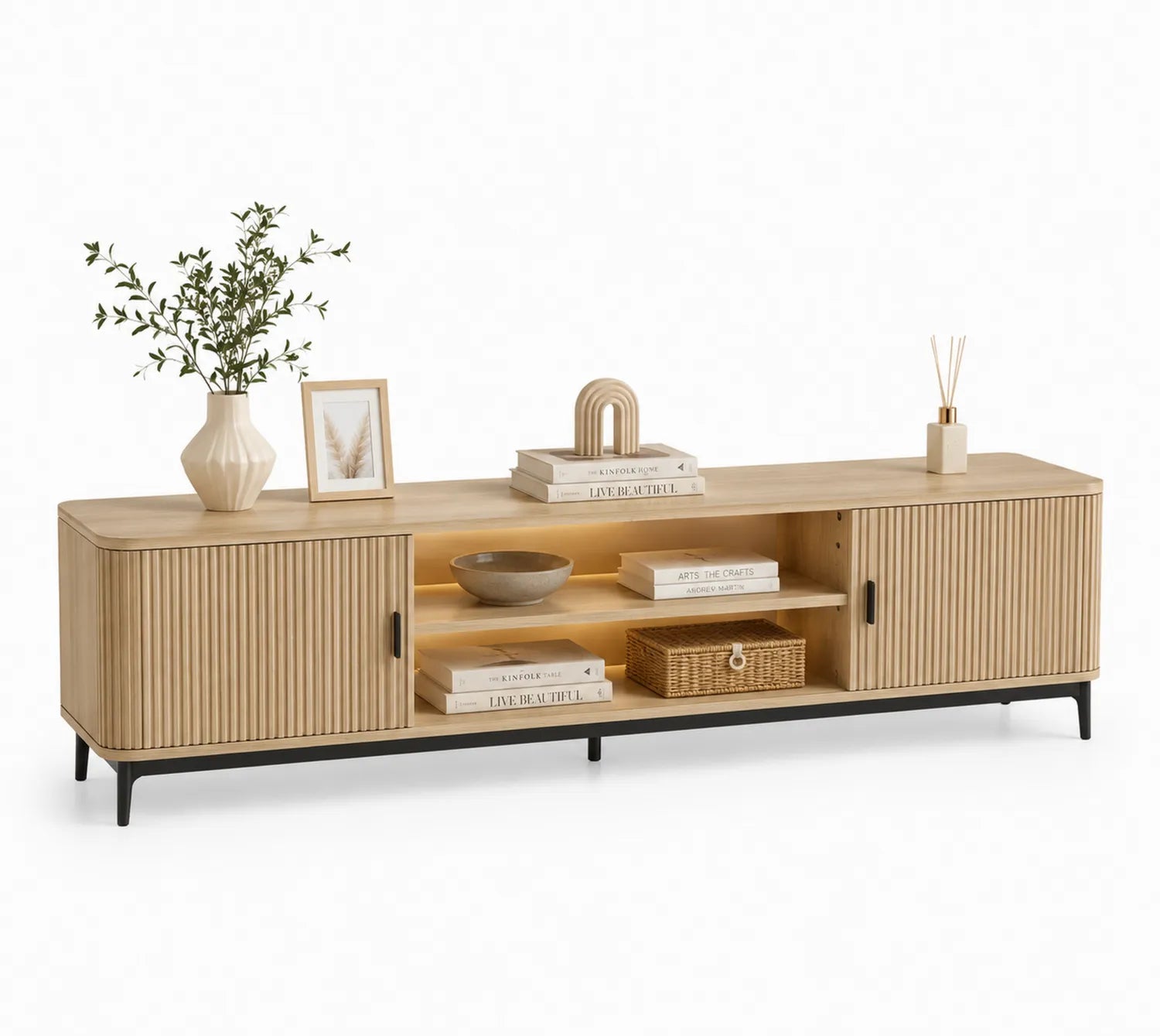 Mueble de TV de madera contrachapada con base de metal