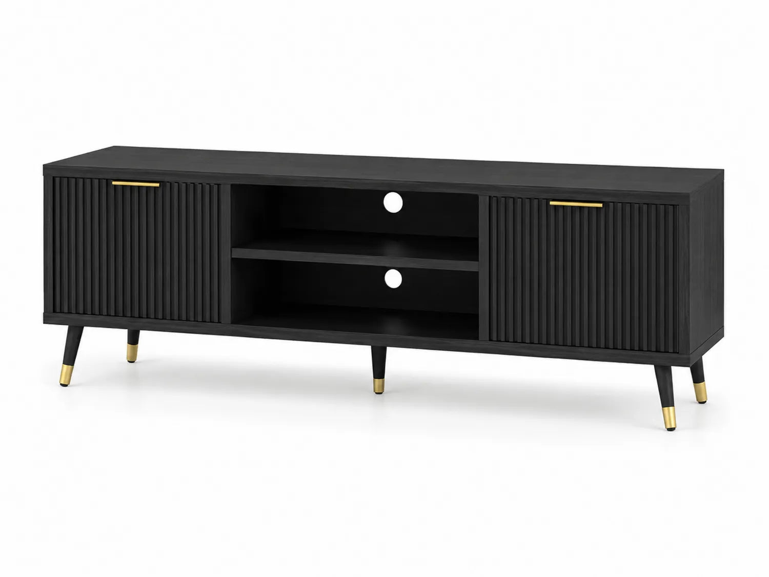 Mueble de TV de madera negra y patas de metal 180x40x50 cm
