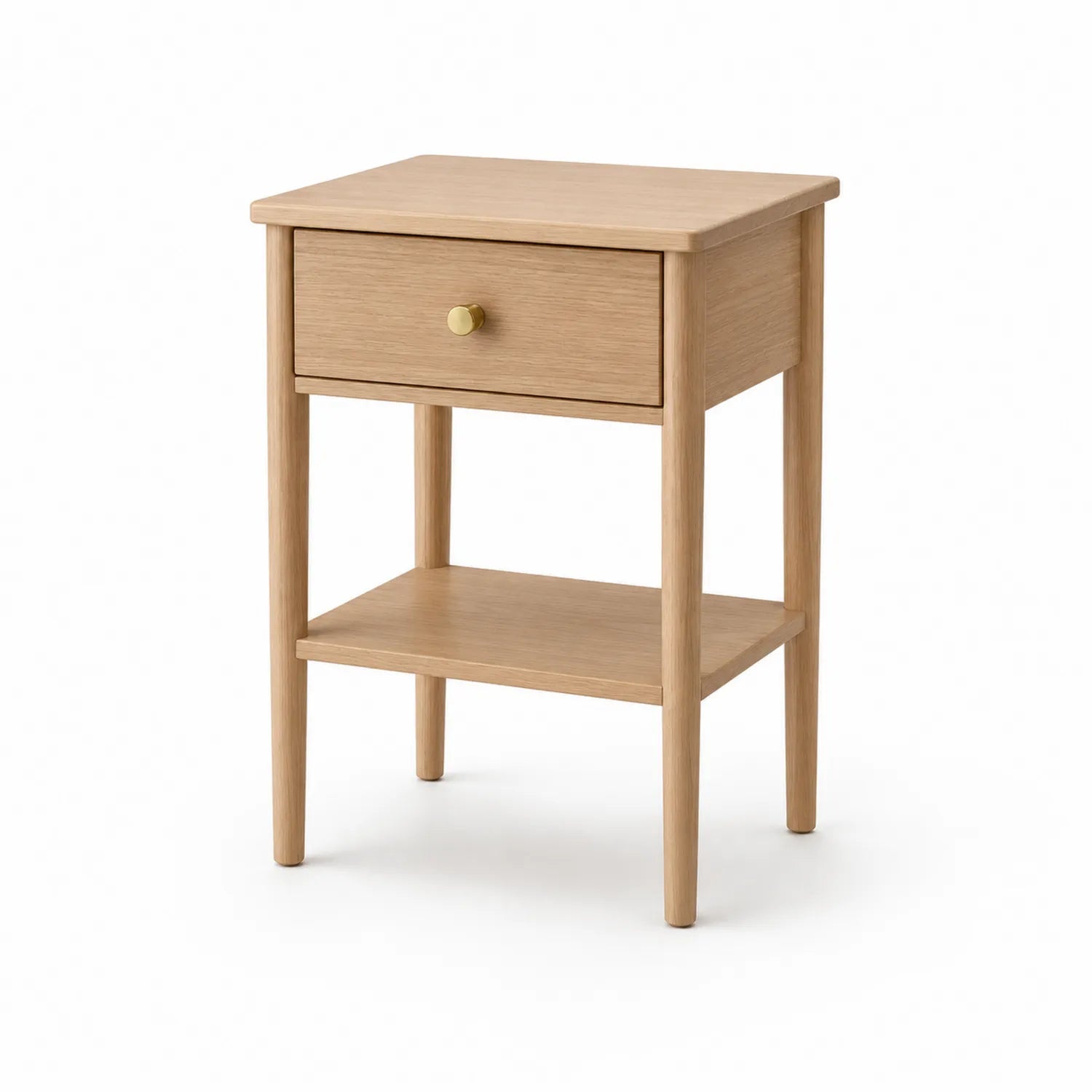 Mesita de noche de madera de roble con cajón y estante 55x40x35 cm