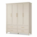 Armario de MDF y madera maciza 4 puertas 4 cajones color Beige 200x160x60 cm