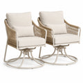 Conjunto de 2 sillas giratorias de aluminio y cuerda con cojines beige