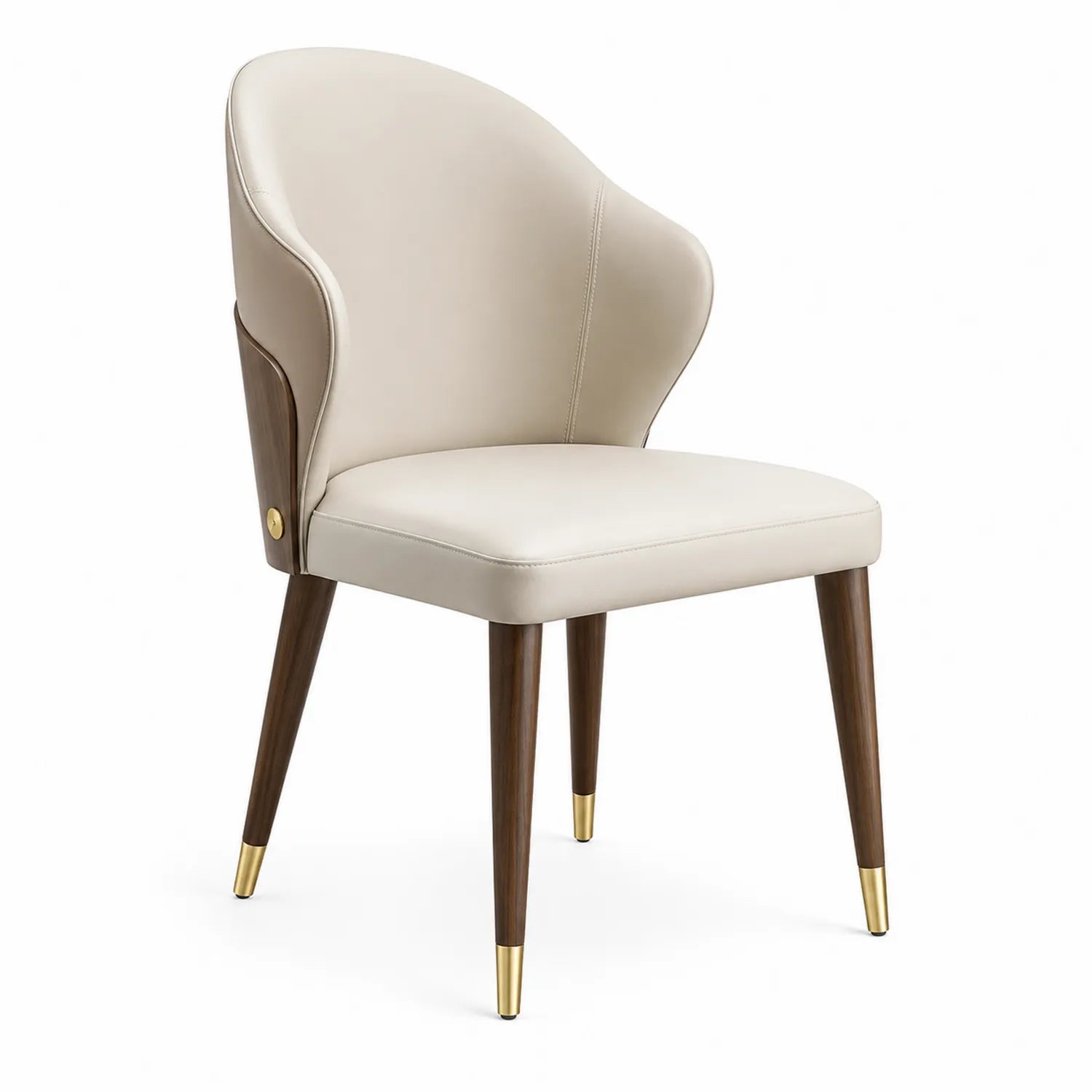 Silla de comedor de cuero sintético beige con patas de madera