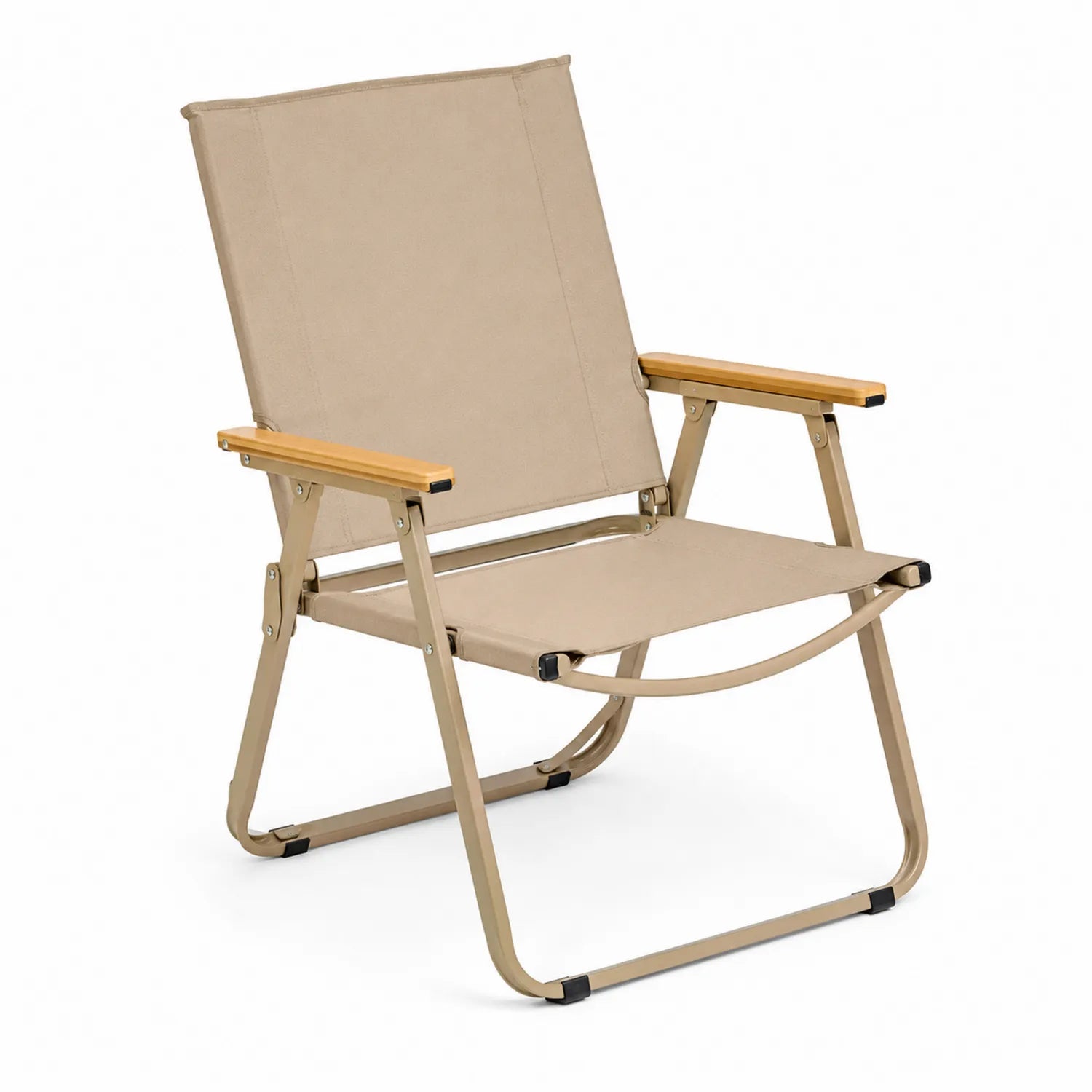 Silla plegable de acero y poliéster con reposabrazos de madera Beige