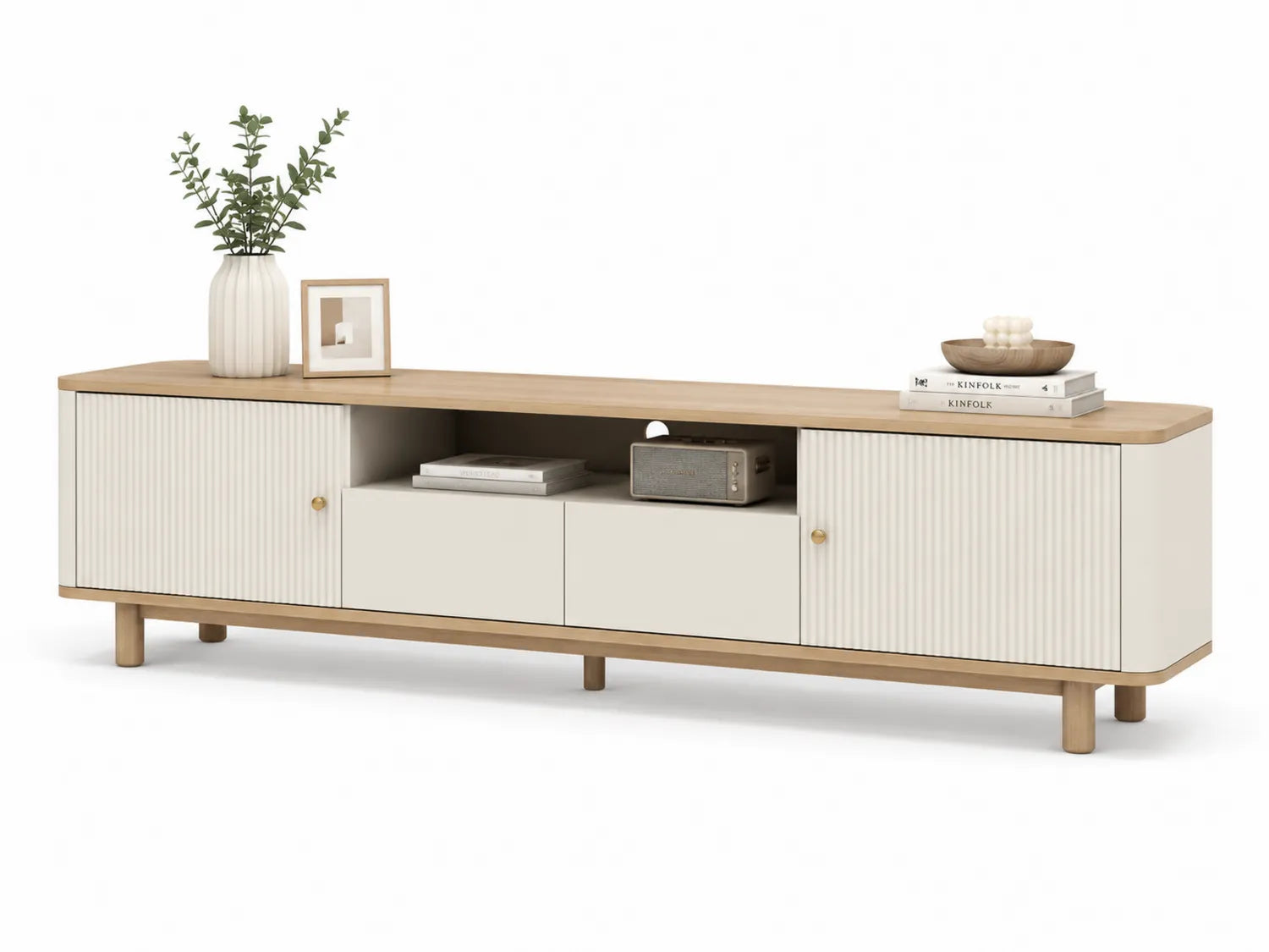 Mueble de TV madera MDF y roble 180x40x50cm