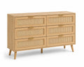 Cajonera de Madera y Ratán Natural 6 Cajones 120x40x80 cm