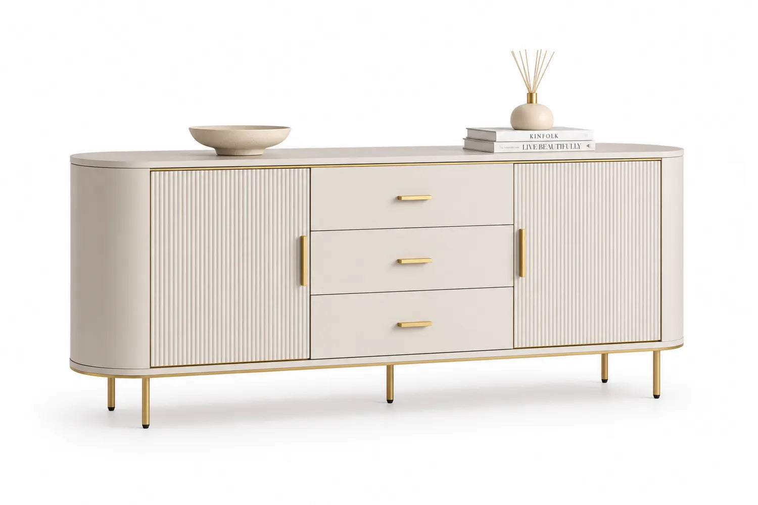 Aparador de MDF con Puertas y Cajones Beige