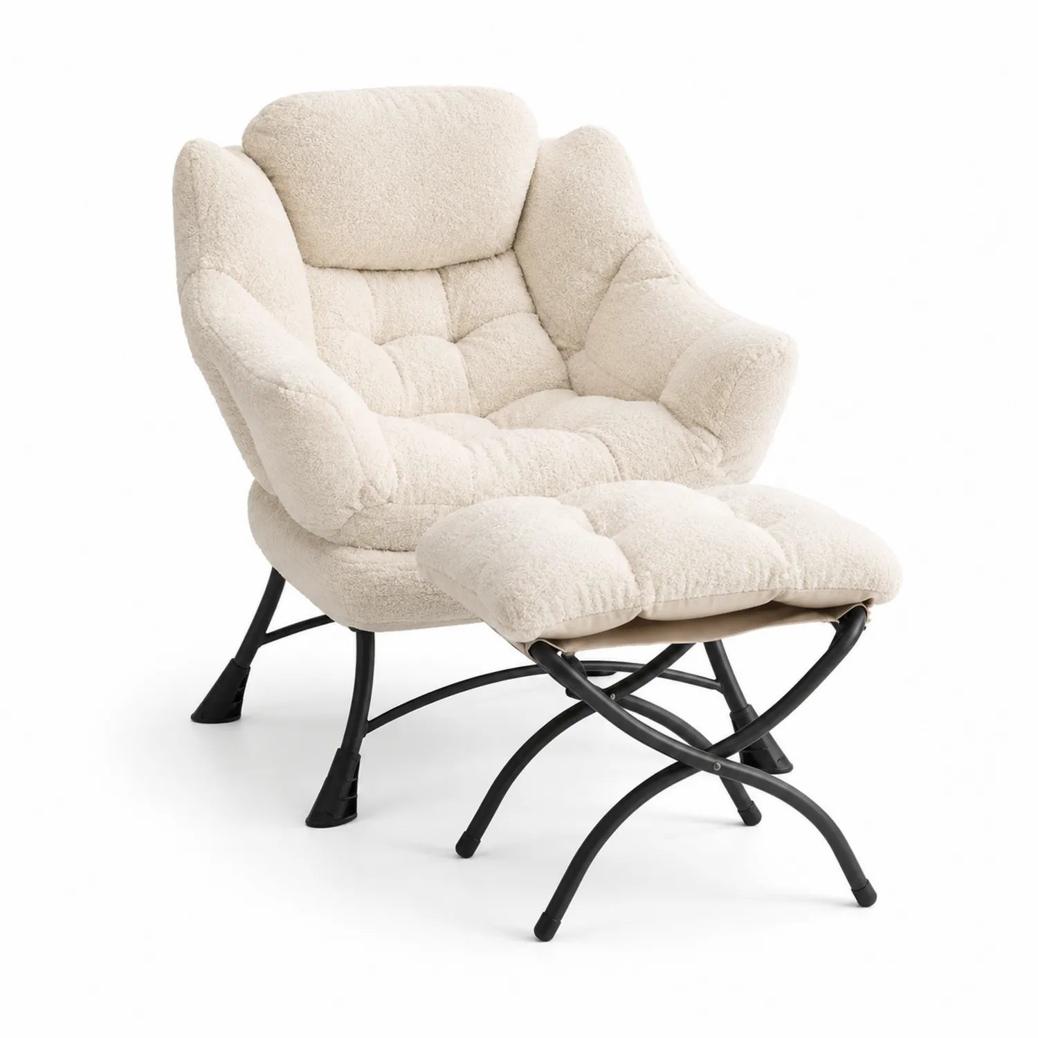 Sillón con reposapiés de poliéster y estructura de acero crema