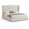 Cama de madera tapizada en terciopelo Beige 160x200 cm