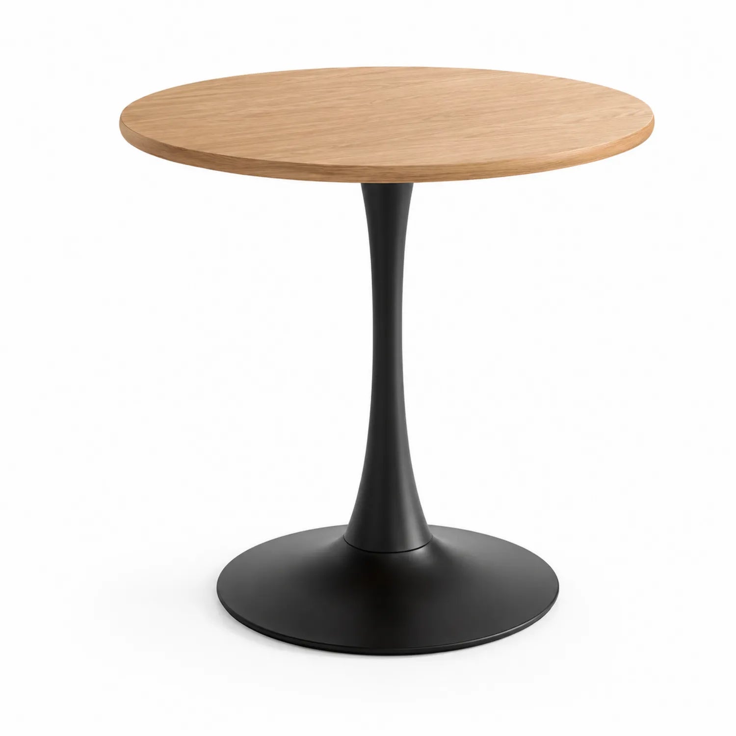 Mesa redonda de madera con base de metal negra 90cm