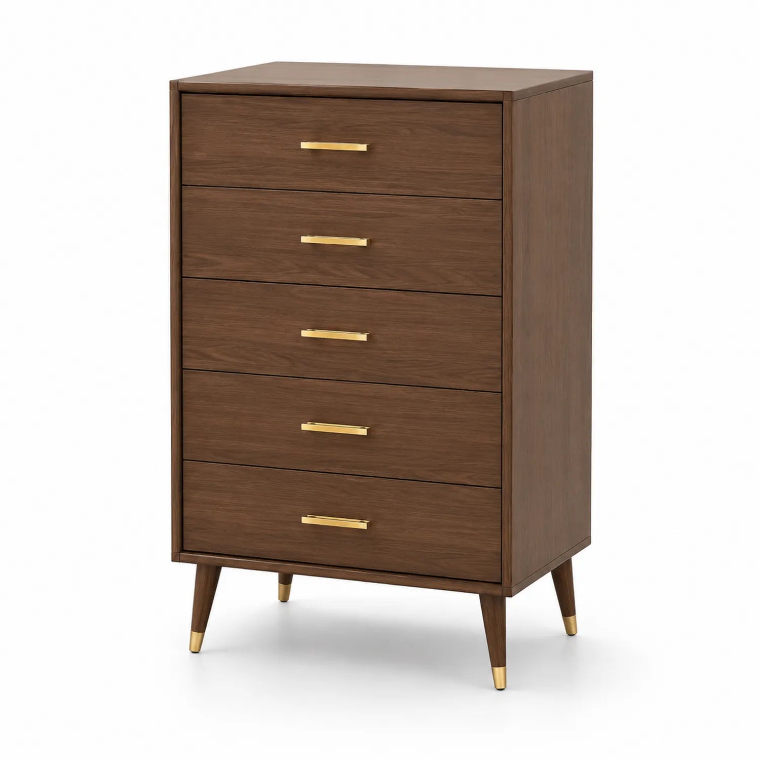 Cómoda de Madera con 5 Cajones y Tiradores Dorados